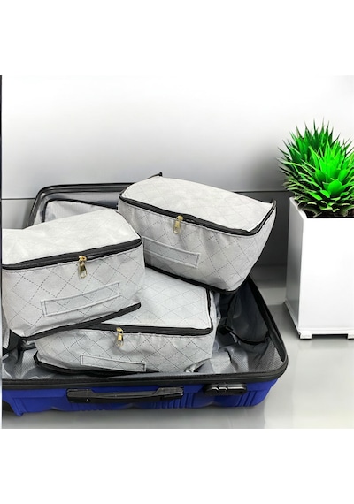 3'lü Valiz Düzenleyici Bavul İçi Organizer Set Seyahat Hurcu Gri