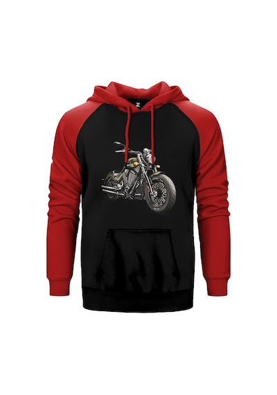 Kruvazör Motosiklet Kırmızı Renk Reglan Kol Kapşonlu Sweatshirt Kırmızı