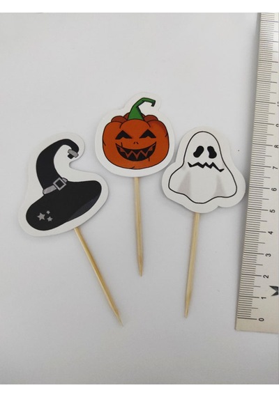 30 Adet Dekoratif Karışık Model Karton Hallowen Cadılar Bayramı Kürdanı 6,5 Cm
