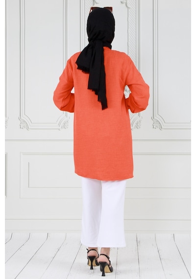 Sevitli Kapağı Taş Detaylı Tunik-turuncu-3573-turuncu Turuncu
