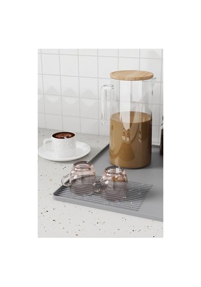 Gri 39x58 Cm Bulaşık Altlığı, Silikon Kahve Makinesi Koruyucu Açık Bej