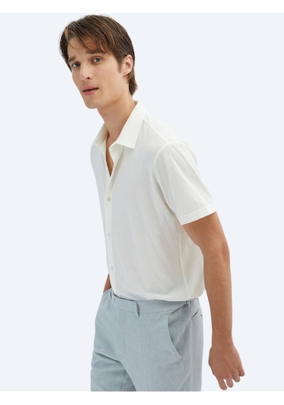 Kip Ekru Desenli Regular Fit Casual Gömlek Ekru