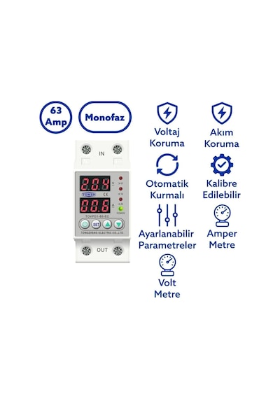 Tovpd1-60-ec 60a 230v Ayarlanabilir Aşırı - Düşük Gerilim Ve Akım Koruma Rölesi