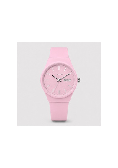 Velucci Pembelin Silikon Kordon Unisex Kol Saati Pembe Kadran Takvimli Analog