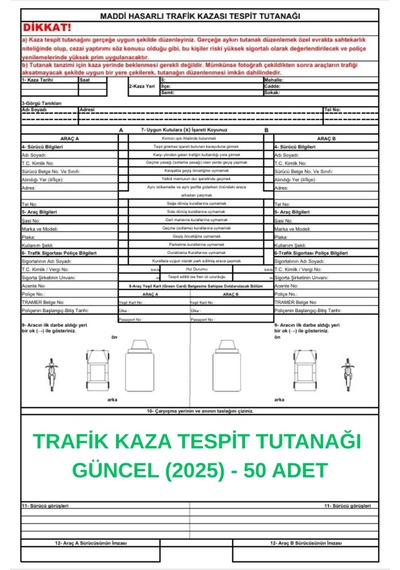 Trafik Kaza Tesit Tutanağı Güncel 2025 - 50 Adet