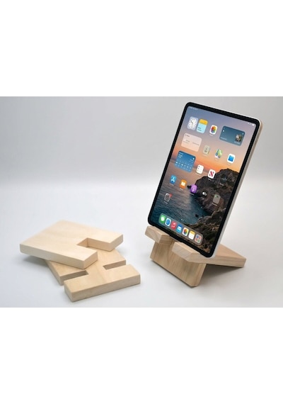 Doğal Ahşap Geçmeli Telefon Ve Tablet Standı - Masaüstü Tutucu 15x10 Cm