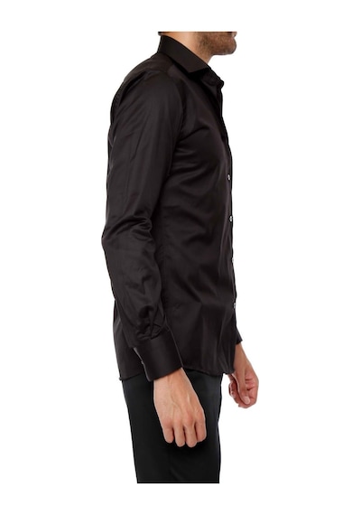 Efor Slim Fit Klasik Yaka Pamuk Saten Uzun Kol Siyah Gömlek Gk 214 Siyah