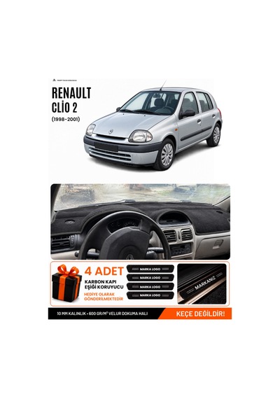 Renault Clio 2 Ekranlı 1998-2001 Uyumlu Torpido Örtüsü, Torpido Kılıfı - Siyah