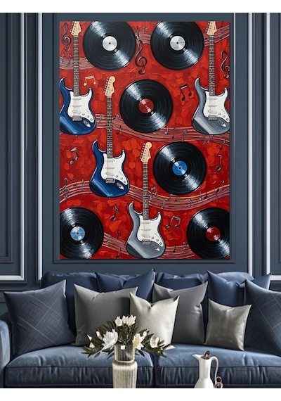 Ahşap Tablo Plak Müzik Retro Detay