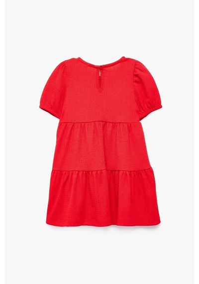 Koton Kız Bebek Bisiklet Yaka Kat Detaylı Balon Kollu Elbise Kırmızı