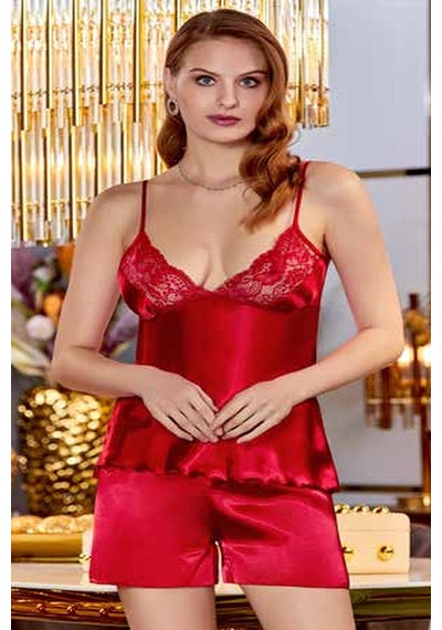Jeremi Çeyizlik Dantelli Saten 6'lı Set Kırmızı