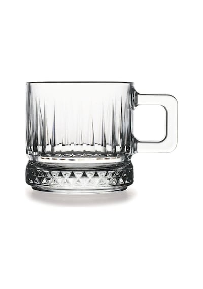 6 Lı Cam Kahve Fincanı,espresso Fincanı Seti 140 Ml Kulplu Cam Kupa Bardak Şeffaf Desenli Glass Mug Şeffaf