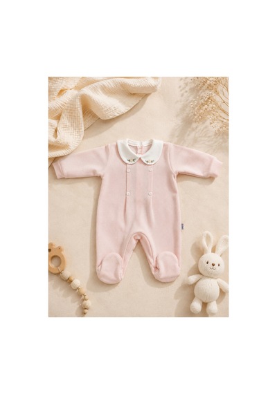 Omeca Concept Nakışlı Bebe Yakalı Triko Bebek Tulum Pembe