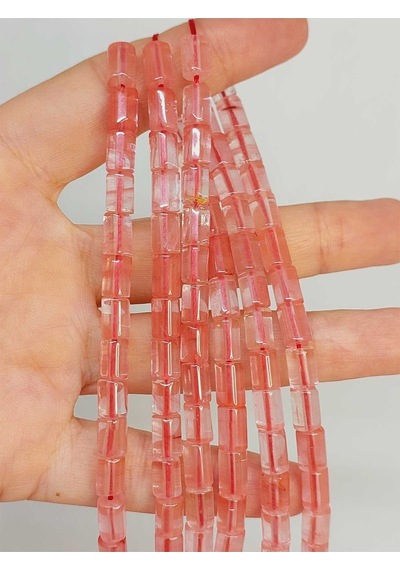 Bileklik Boy Gül Kuvars Taşı Silindir Kesim 5.5x7.5mm Yarım Dizi 49312 18cm Uzunluğundadır Çok Renkli
