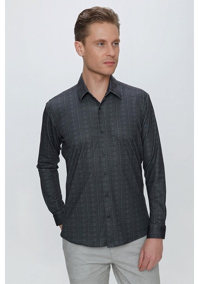 Efor G 1525 Slim Fit Siyah Spor Gömlek Siyah