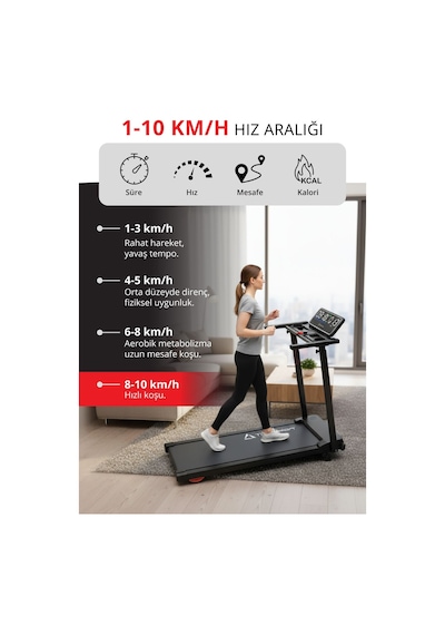 T-229 Katlanabilir Koşu Bandı / Lcd Led Ekran /bluetooth Ve Hoparlör/2hp Güç 10 Km Hız/ Nabız Ölçme