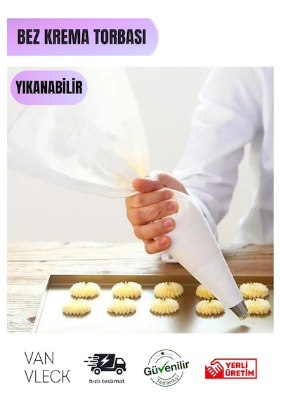 Yıkanabilir Bez Krema Sıkma Torbası Kumaş, Dayanıklı, Tekrar Kullanılabilir Pasta Torbası Beyaz