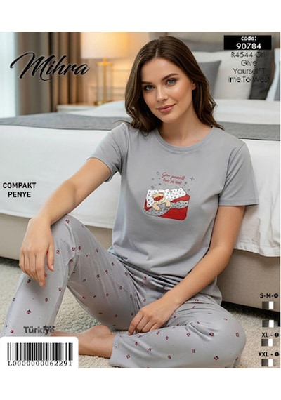Mihra Kadın Compakt Penye Bisiklet Yaka Kısa Kol İnce Pijama Takımı 90784gr- 1 Adet Gri