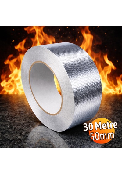 Fiberglas Çok Amaçlı Gümüş Renk Yanmaz Bant Gümüş Renk Kendinden Yapışkanlı 30 Metre 50 Mm