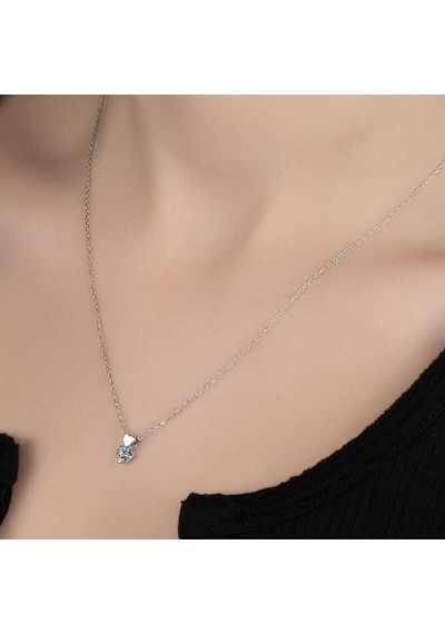 Swarovski Taşlı Gümüş Kalp Tektaş Kadın Kolye (523077592)