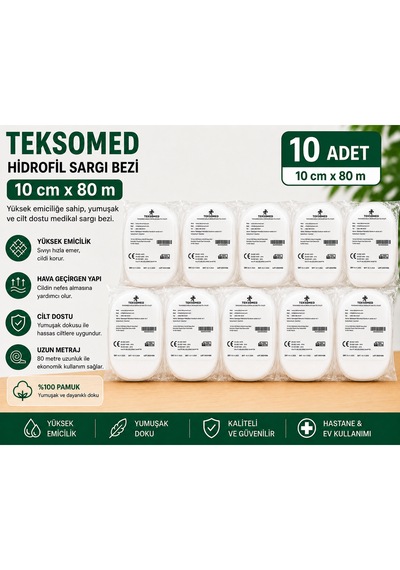 Teksomed 10 Cm 80 M Hidrofil Sargı Bezi 10 Adet