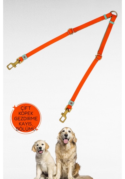 Caramelos İkili Çift Köpek Gezdirme Tasması Ve Sevk Kayışı Set Ayarlanabilir Turuncu