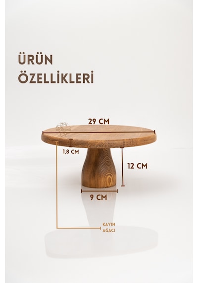 Lucca 29 Cm Ahşap 12cm Ayaklı Yuvarlak Pasta Sunum Servis Tabağı