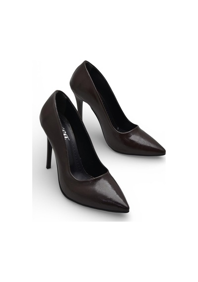 Ispartalılar 803 Stiletto Kadın Topuklu Ayakkabı 10,5 Cm İnce Topuk Abiye Düğün Nişan Ayakkabısı Kahverengi