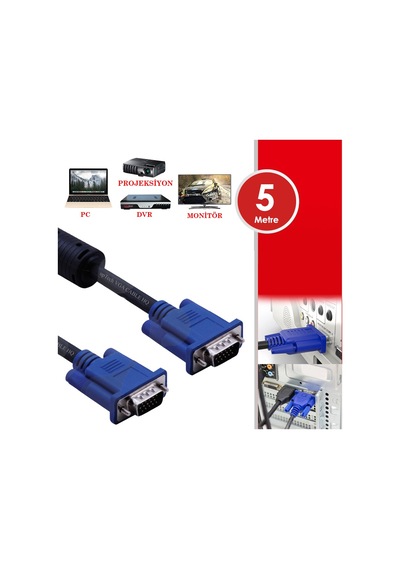 5 Metre Vga Kablosu Ekran Lcd Monitör Bağlanti Kablosu