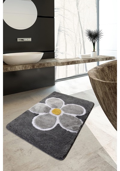 Flower Gri 60x100 Cm Banyo Paspası Renkli