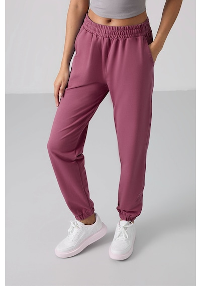 Tommy Life Soft Vişne Cepli Yüksek Bel Rahat Form Lastik Paça Kadın Eşofman Alt - 94583