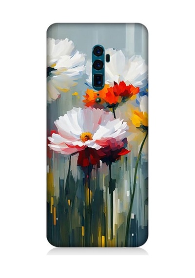 Oppo Reno 10x Zoom Uyumlu Soyut Çiçek Dokunuşları Desenli Silikon Kılıf Çok Renkli
