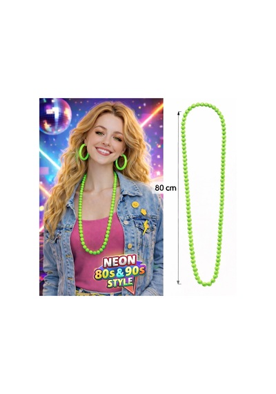 Neon Yeşil Boncuk Kolye 80 Cm Retro 80 Ler 90 Lar Parti Aksesuarı