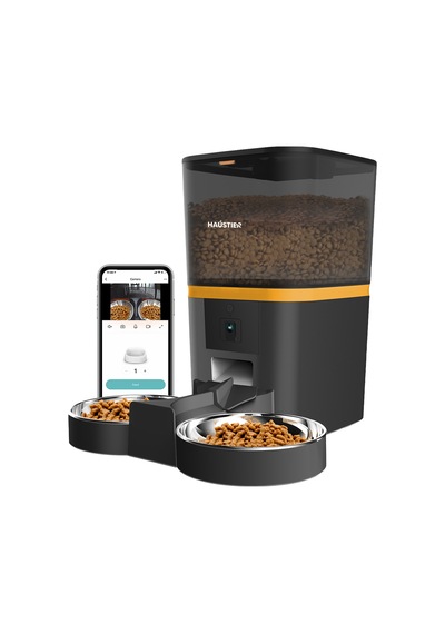 Haustier Qq005-dual Siyah Kameralı Akıllı Kedi Köpek Otomatik Mama Kabı, App Uzaktan Kontrol, Sesle Çağırma, 480p Kamera, 6lt Hazne, Çift Metal Kase
