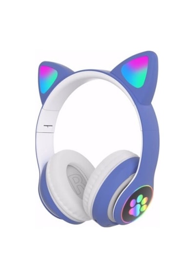 Kedi Figürlü Bluetooth Kulaklık Mavi Renkli