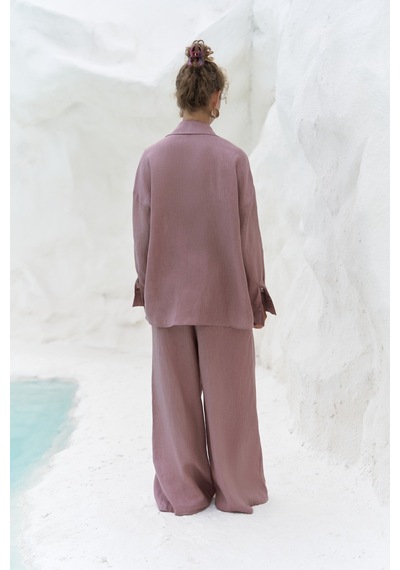 Mai Collection Mai Studios Co. Jelsomina Oversize Açık Bordo Keten Gömlek Pantolon Takım Acık Bordo