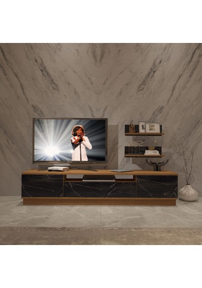 Decoraktiv Trendstyle 4s Mdf Tv Ünitesi Tv Sehpası Ceviz - Siyah Mermer