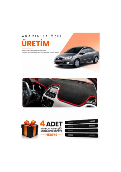 Fıat Linea Urban 2015-2021 Uyumlu Torpido Koruma Örtüsü Oto Kılıfı - Siyah Kırmızı
