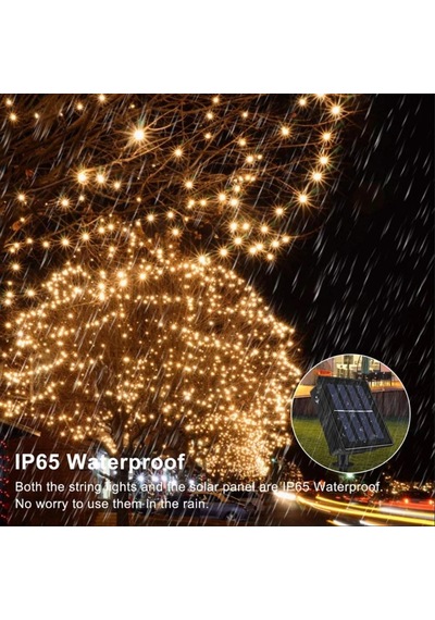 Sge Güneş Enerjili Sarı Renk 100 Led 12 Metre 8 Modlu Bahçe Aydınlatması Led Işık