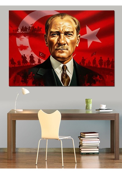 Atatürk Ve Türk Bayrağı Dekoratif Kanvas - Mdf Ahşap Tablo