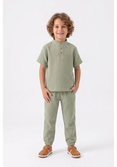 Mnk Baby & Kids Pamuklu Müslin Kumaş Yazlık Uzun Pantolon Kısa Kol Rahat Takım M00842 Yeşil Mnk Baby & Kids Pamuklu Müslin Kumaş Yazlık Uzun Pantolon Kısa Kol Rahat Takım M00842 Yeşil
