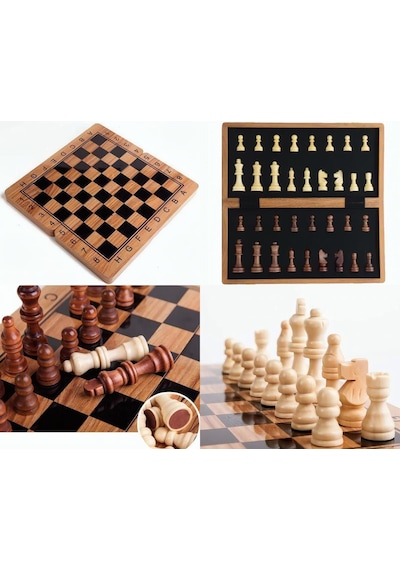 Lüks Doğal Ahşap Manyetik Satranç Takımı 25x25 Cm Katlanabilir Özel Yuvalı Premium Satranç Seti