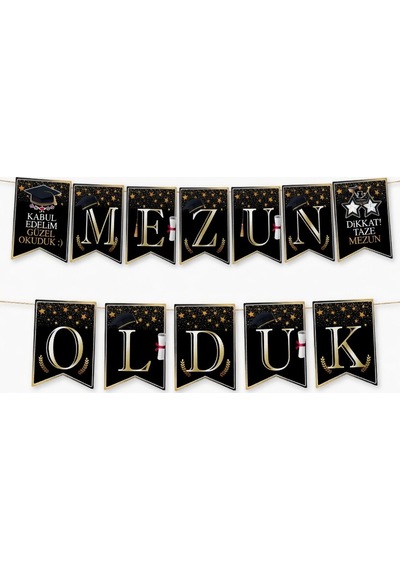 Mezun Olduk Mezuniyet Banner Siyah Gold Parti Süsü Dekorasyon Afişi Diğer