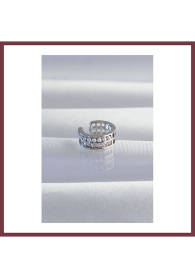 Storeşahin Pirinç Gümüş Renk İncili Baget Taşlı Earcuff Küpe Shn0720