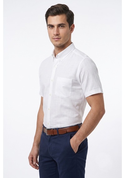 Kamer Erkek Klasik Tek Cepli %100 Cotton Kısa Kol Gömlek Bgl-st05624 Beyaz