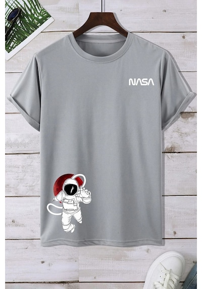 Uyguntarz Nasa Baskılı Tshirt Gri