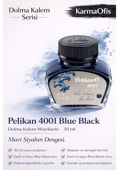 4001 Blue Black Dolma Kalem Mürekkebi 30 Ml Mavi Siyah Ton Diğer