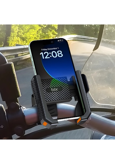 Bix Bph01 Gidon Bağlantılı 360 Dönebilen Titreşim Önleyici Bisiklet Ve Motosiklet Telefon Tutucu Siyah