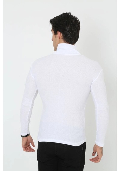 Erkek Fitilli Kaşkorse Kumaş Boğazlı Full Likralı Slimfit Body - Beyaz