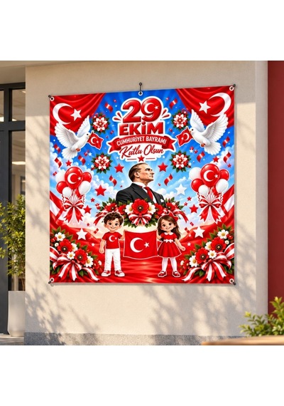 29 Ekim Cumhuriyet Bayramı 160x160 Cm Vinil Afiş 01 Tüm Yaşlar